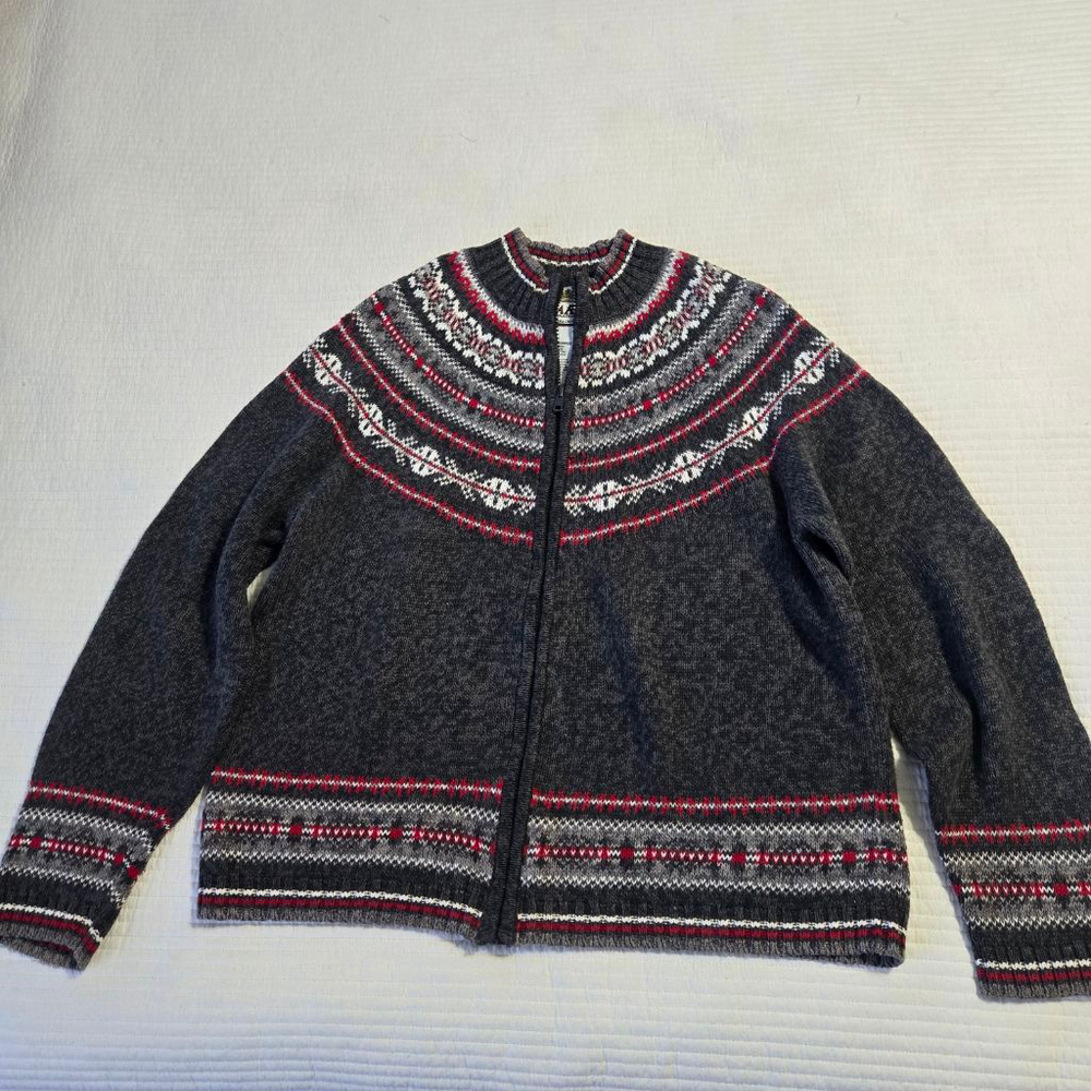 Women's Tiara International Charcoal Gray & Red Christmas Cardigan L - Picture 3 of 12